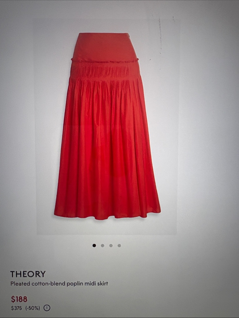Theory white  Smocked-Waist Pleated Midi Skirt size 6 like new